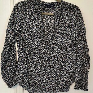 Veronica Beard navy floral cotton L/S blouse - size S